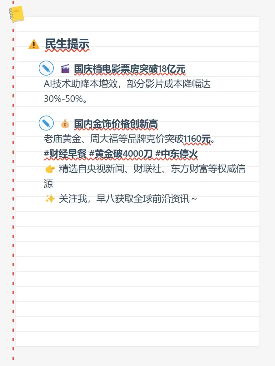 📆10月9日早间财经科技快报