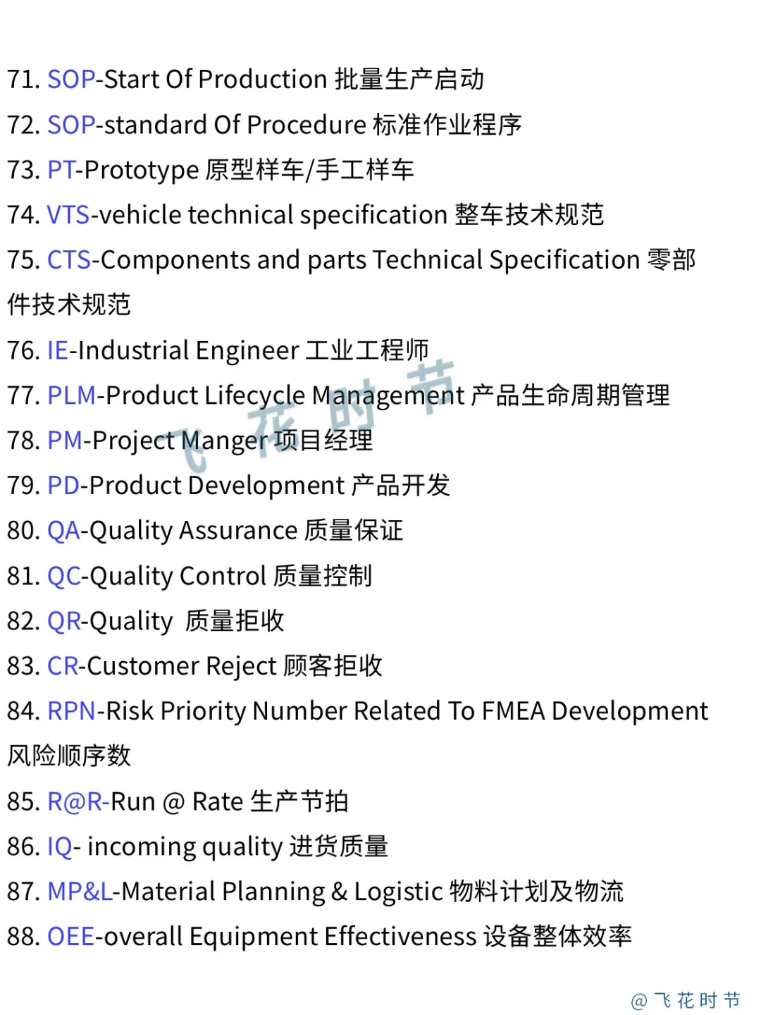 汽车项目管理100个常见英文缩写