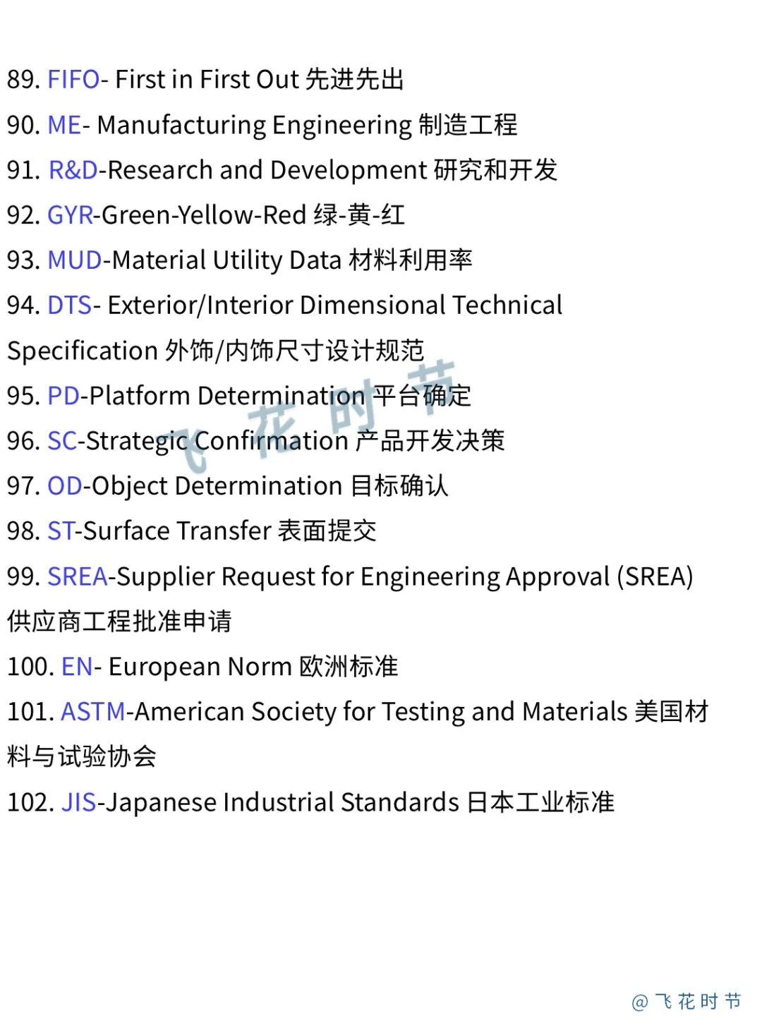 汽车项目管理100个常见英文缩写