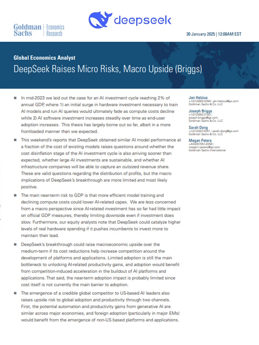高盛研报对Deepseek的分析真的太清晰了！