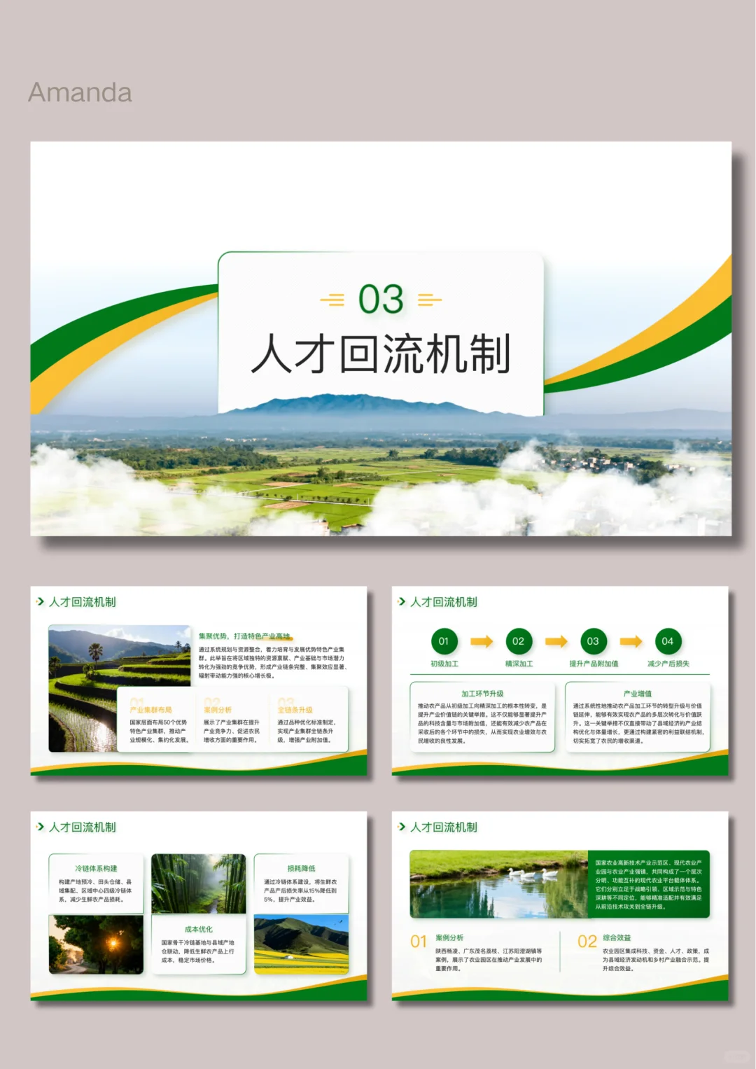 绿色大气乡村振兴农业工作部门总结PPT