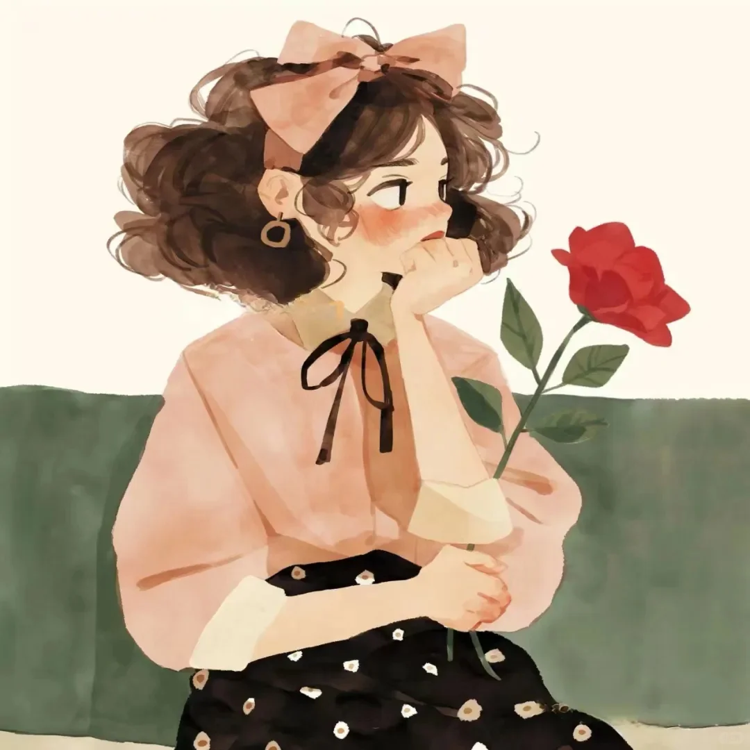 头像｜超美复古玫瑰插画女孩头像