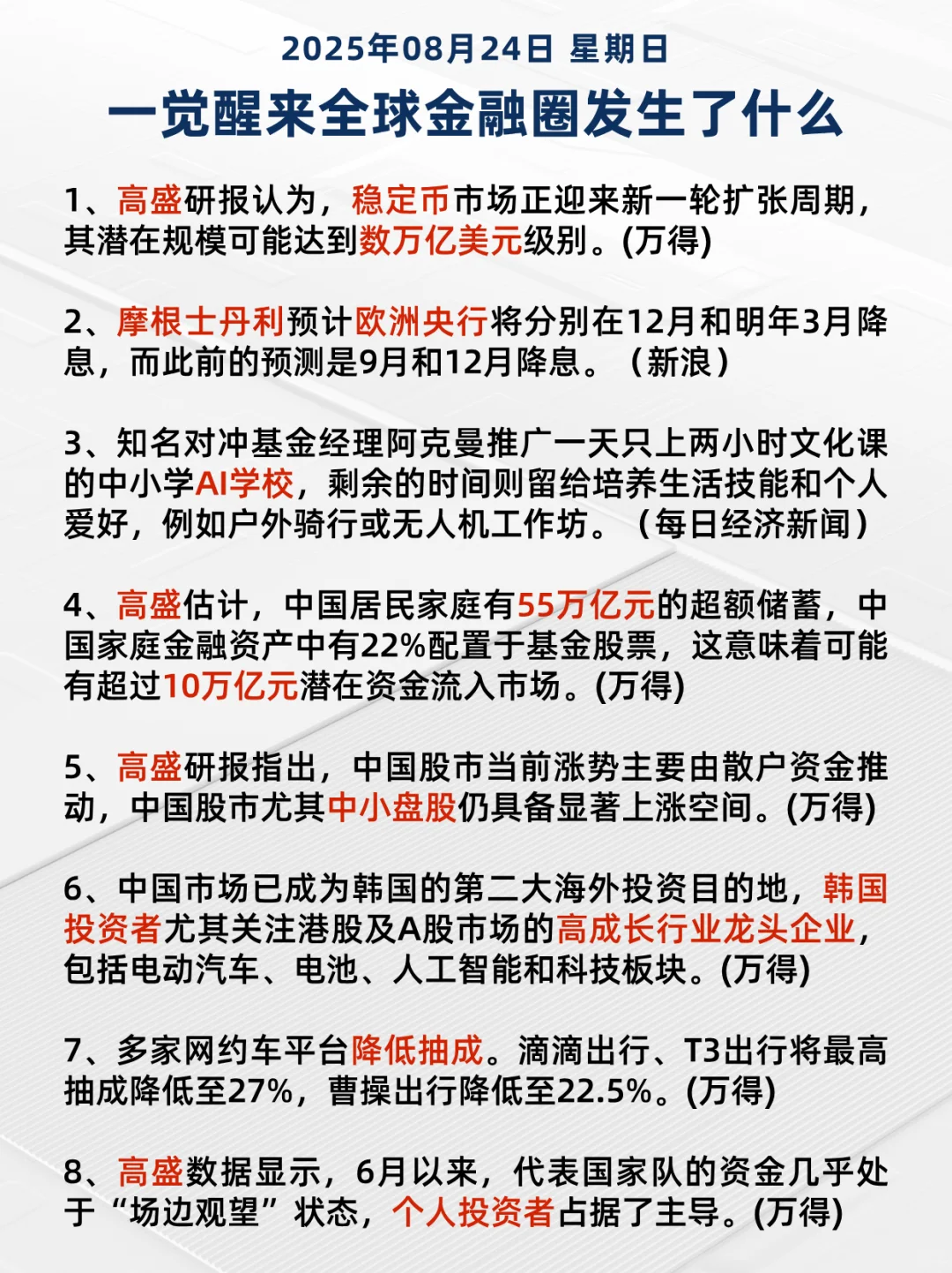 一觉醒来金融圈发生了什么?08月24日信息差