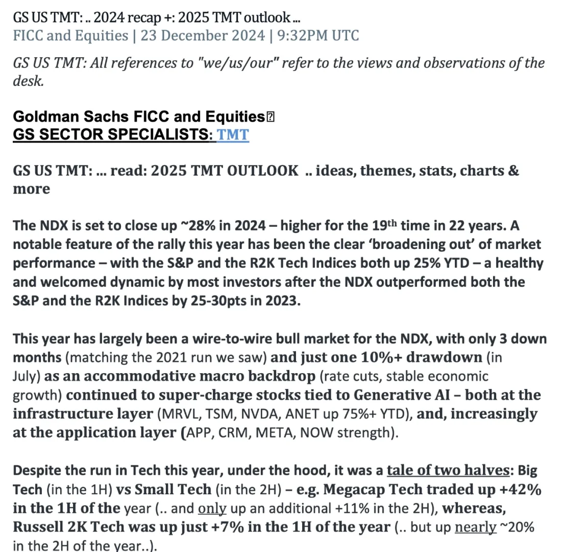 研报精读|高盛|TMT:回顾2024 展望2025