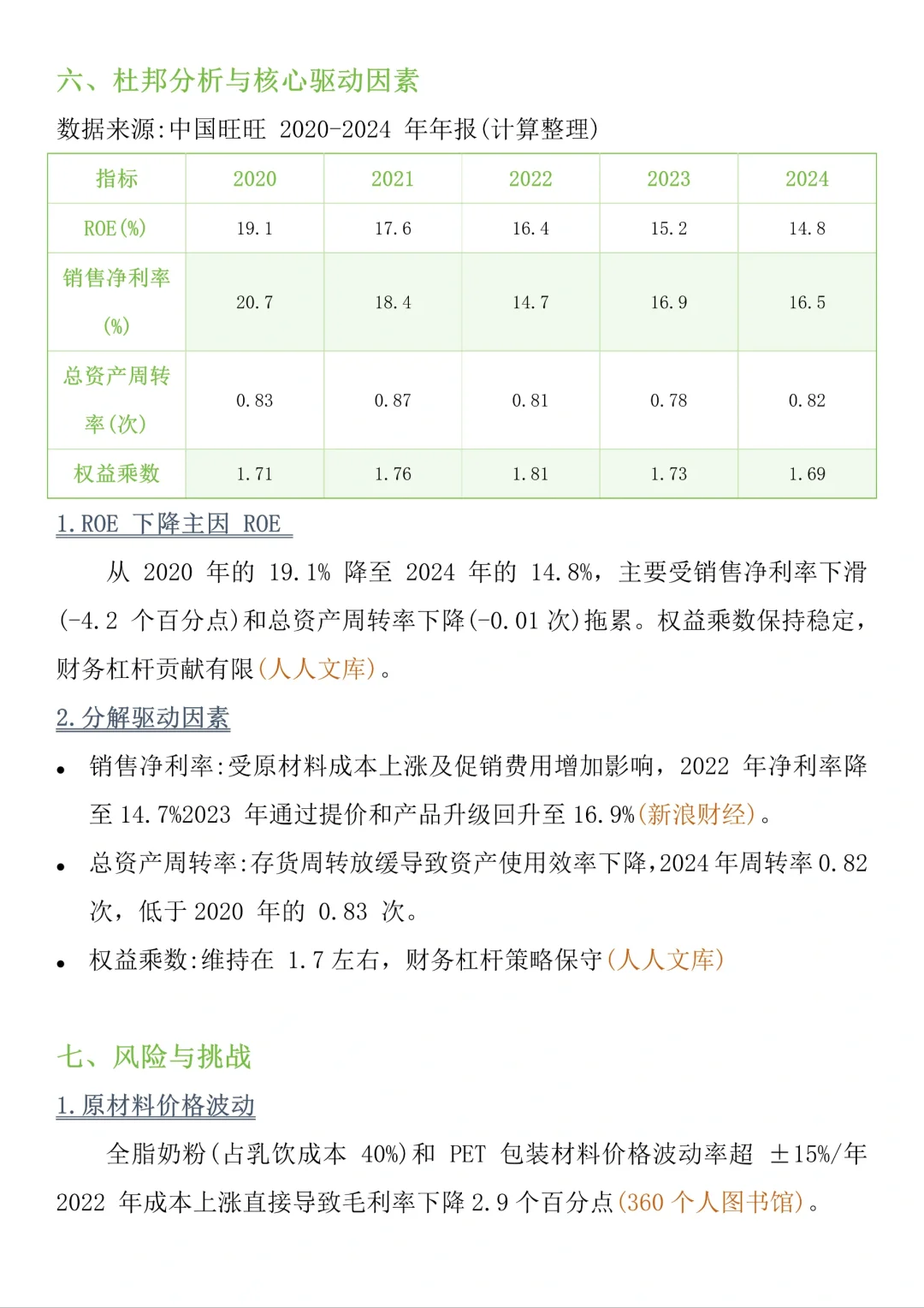 旺旺集团财务报告分析！！