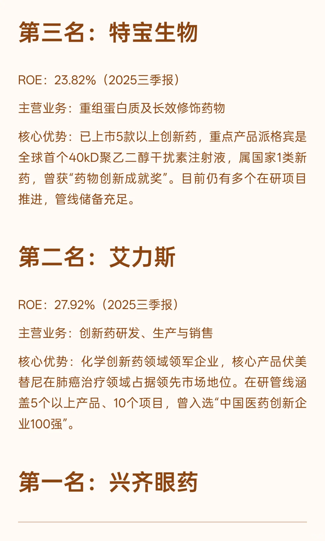 创新药十家盈利能力最强的公司