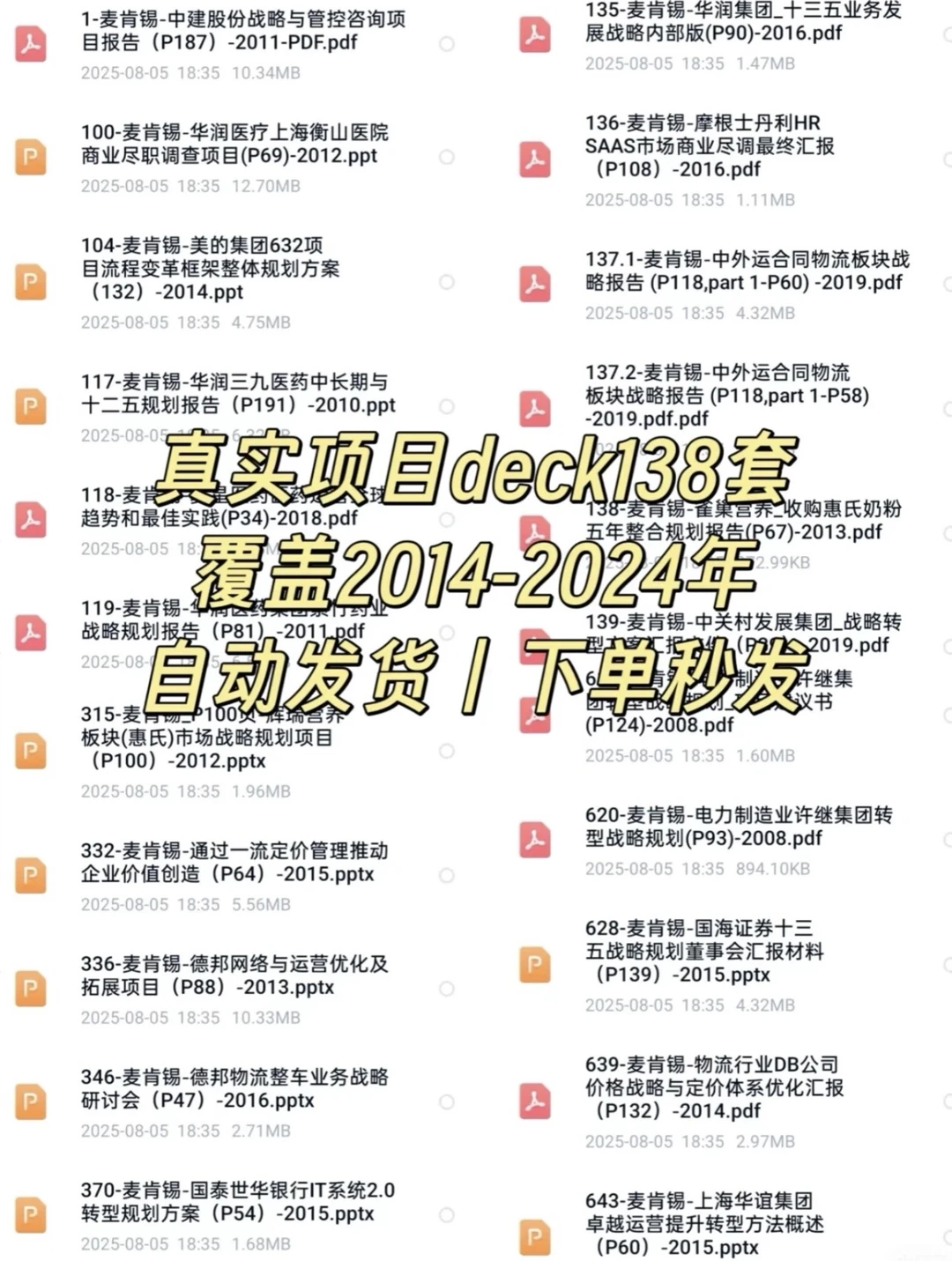 麦肯锡138套真实咨询项目Case