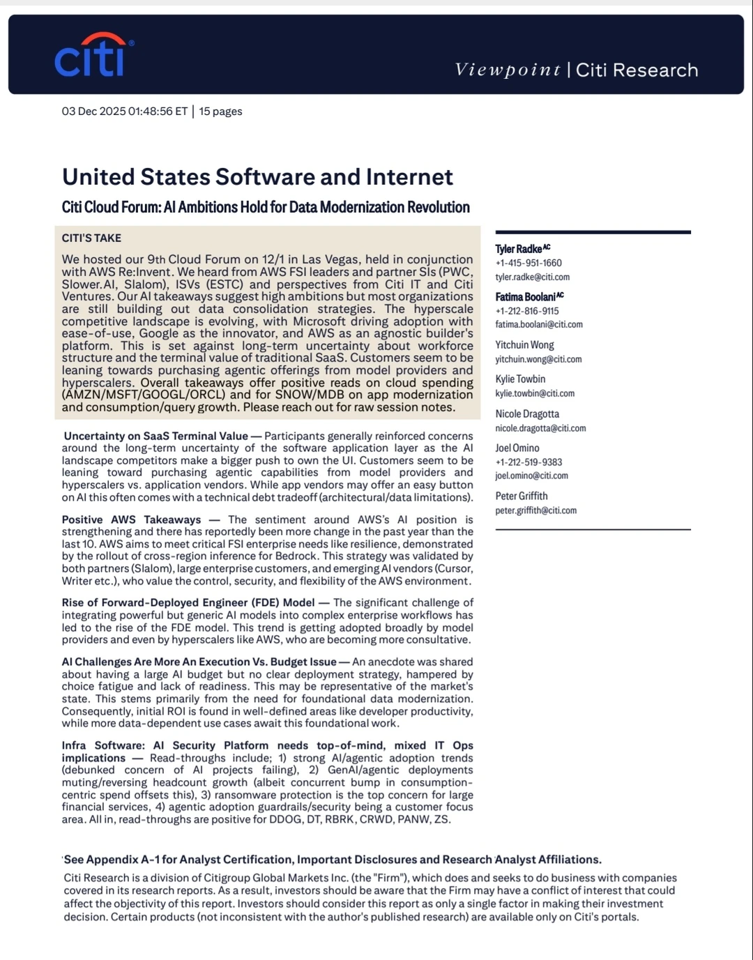 研报，高盛，摩根，美银花旗瑞银巴克莱等等