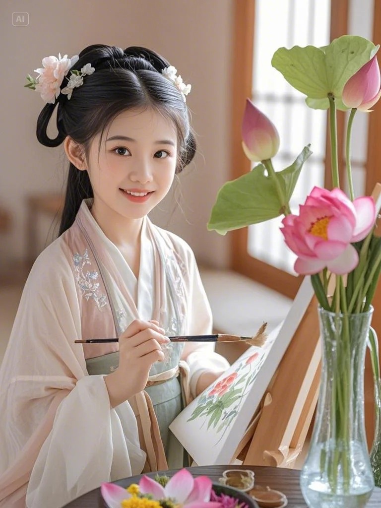 绘画的小女孩【AI生成，勿混淆】