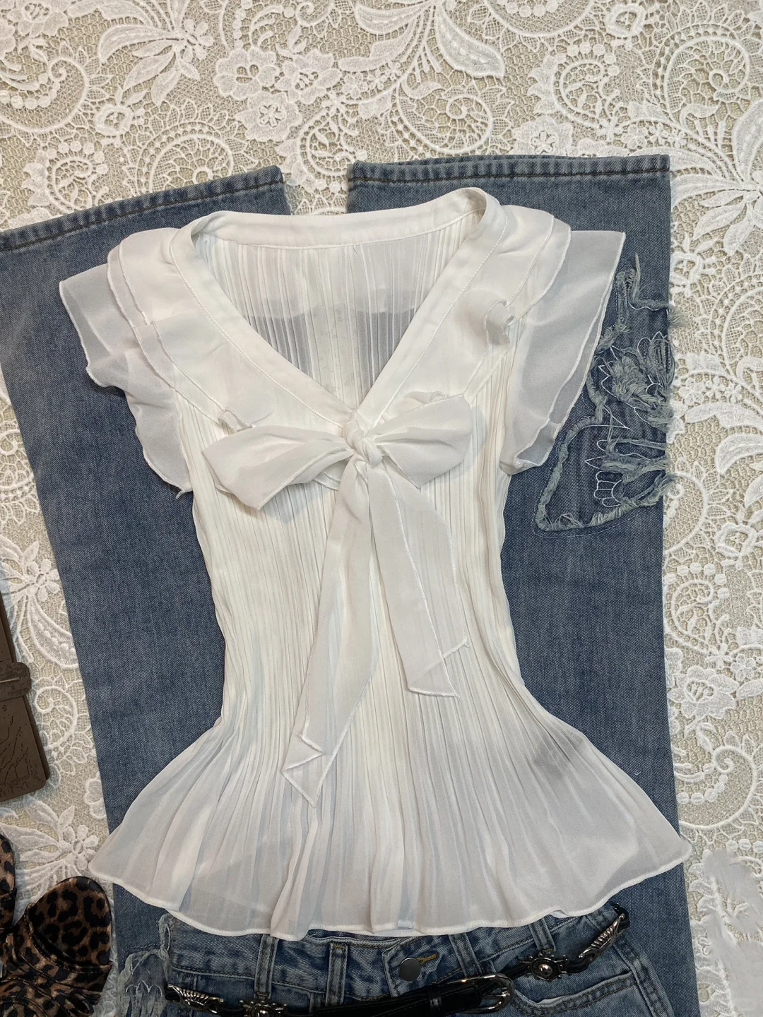 白色雪纺衬衫上衣🖤vintage古着~