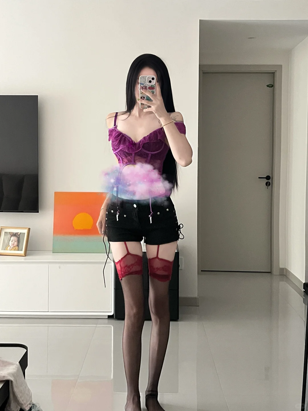 左滑上身紫色小心机内搭！！