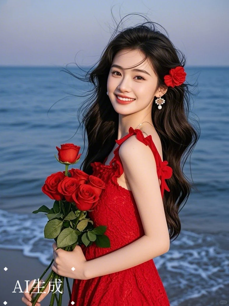 AI生成浪漫海边