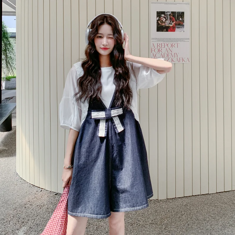 🎀夏日甜酷少女感！牛仔背带裙+透视上衣组合