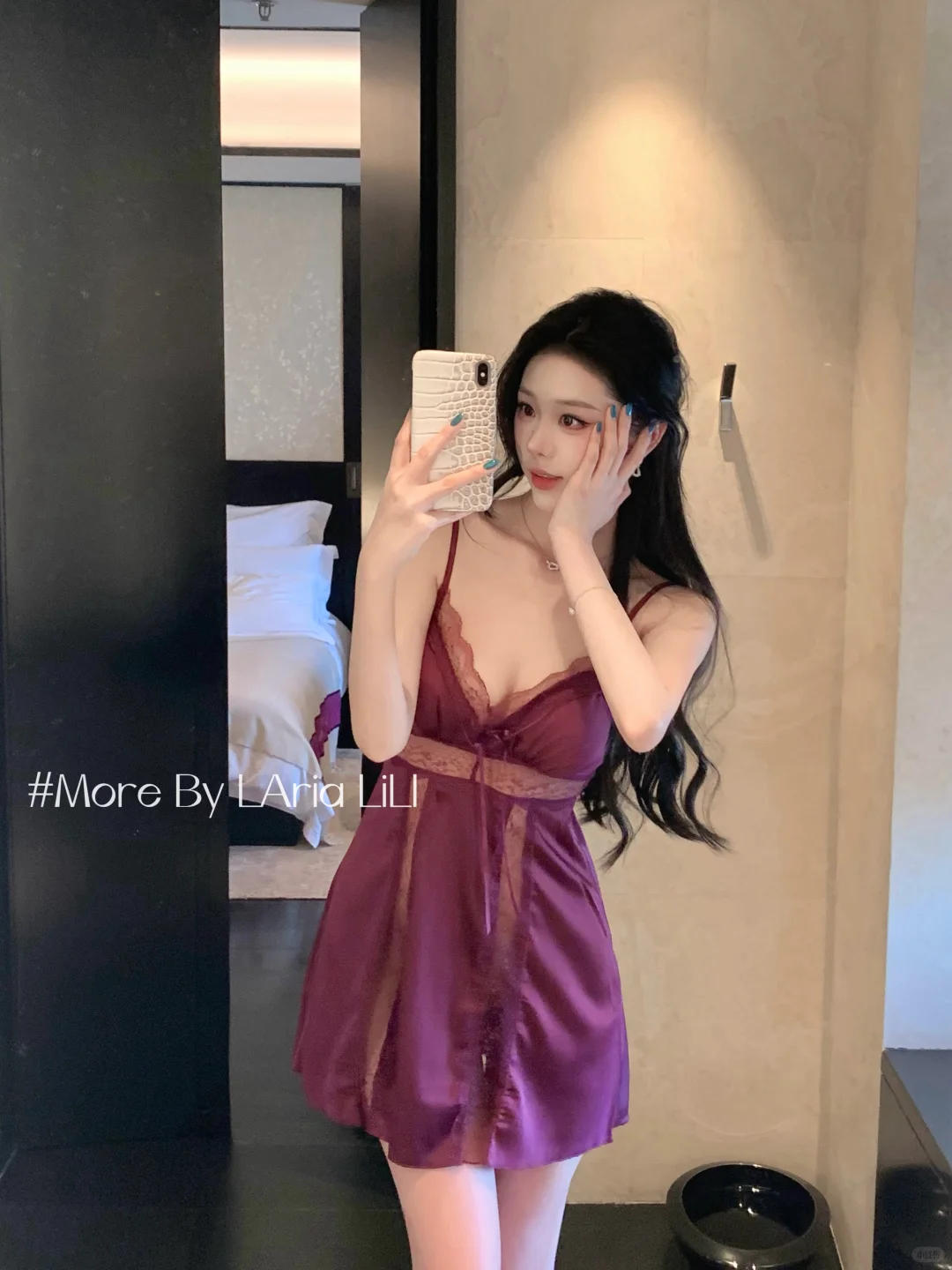 心机蕾丝透视紫裙💜