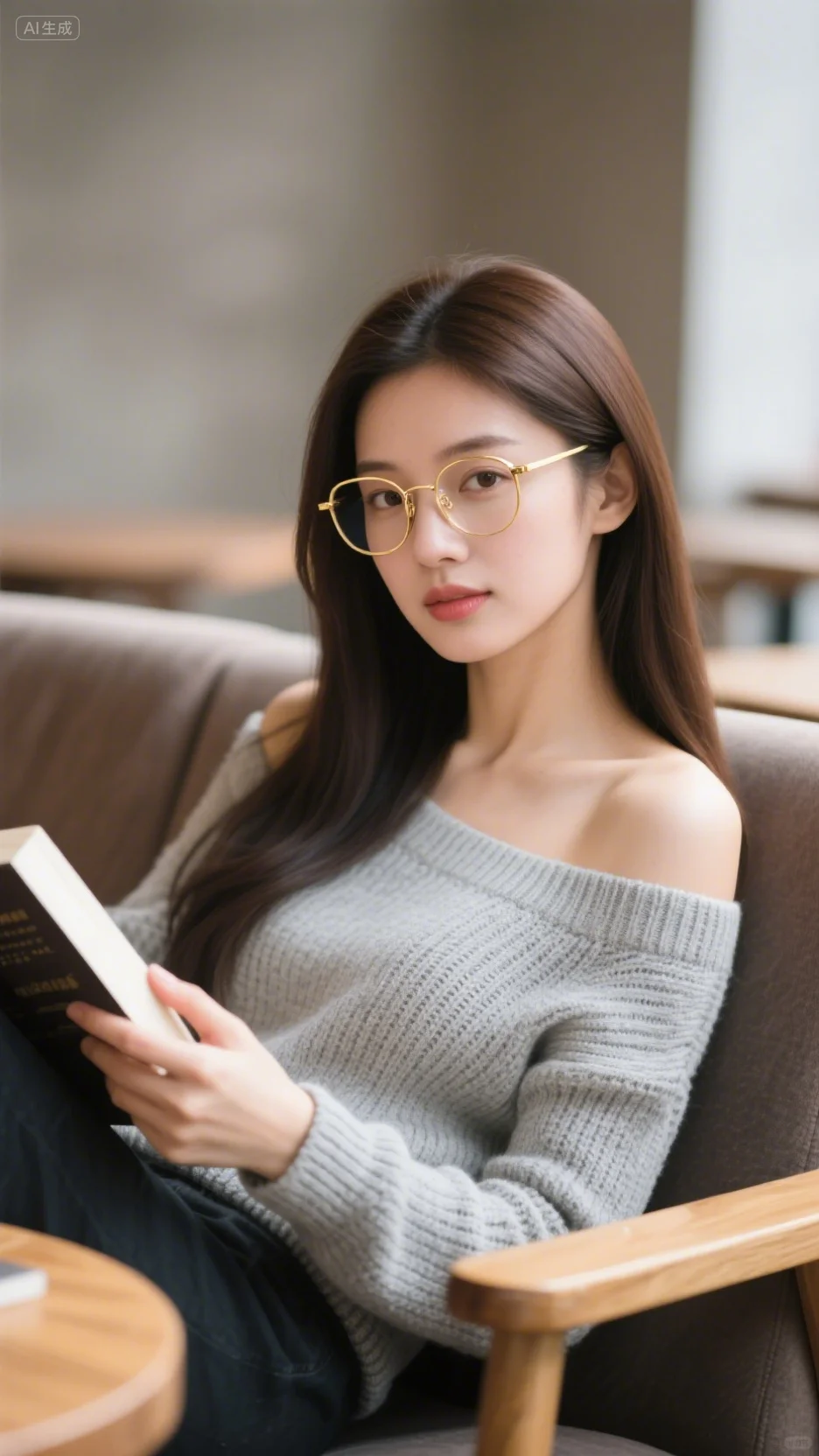 在咖啡店读书的女生太温柔了