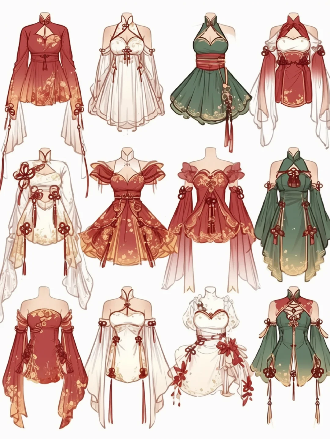 红色古色绿色系列｜服装设计展示图