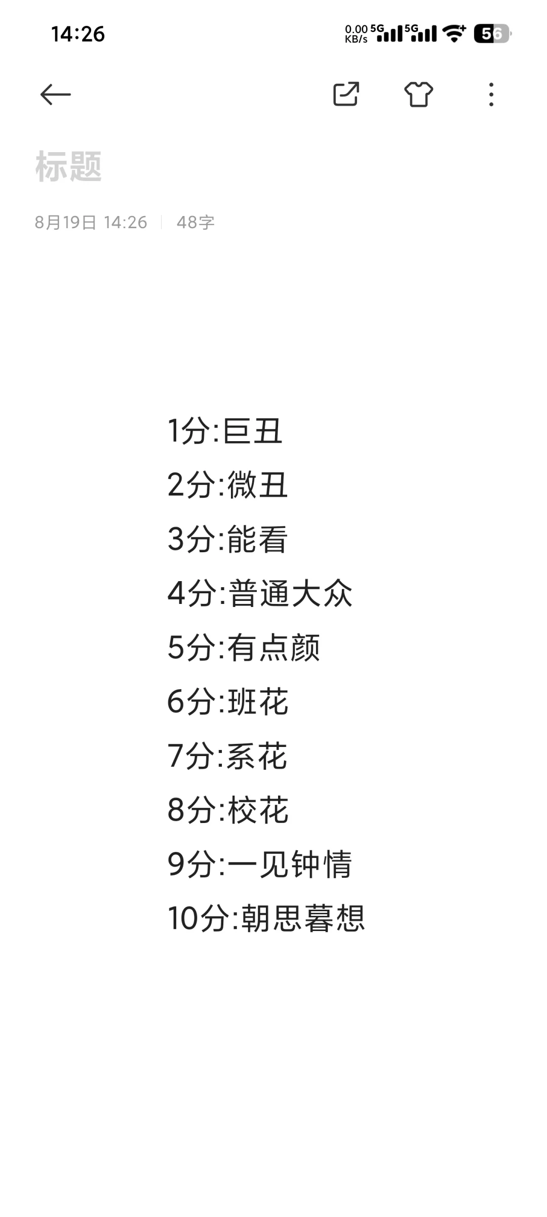 女生颜值打分，秒回，玻璃心别来。