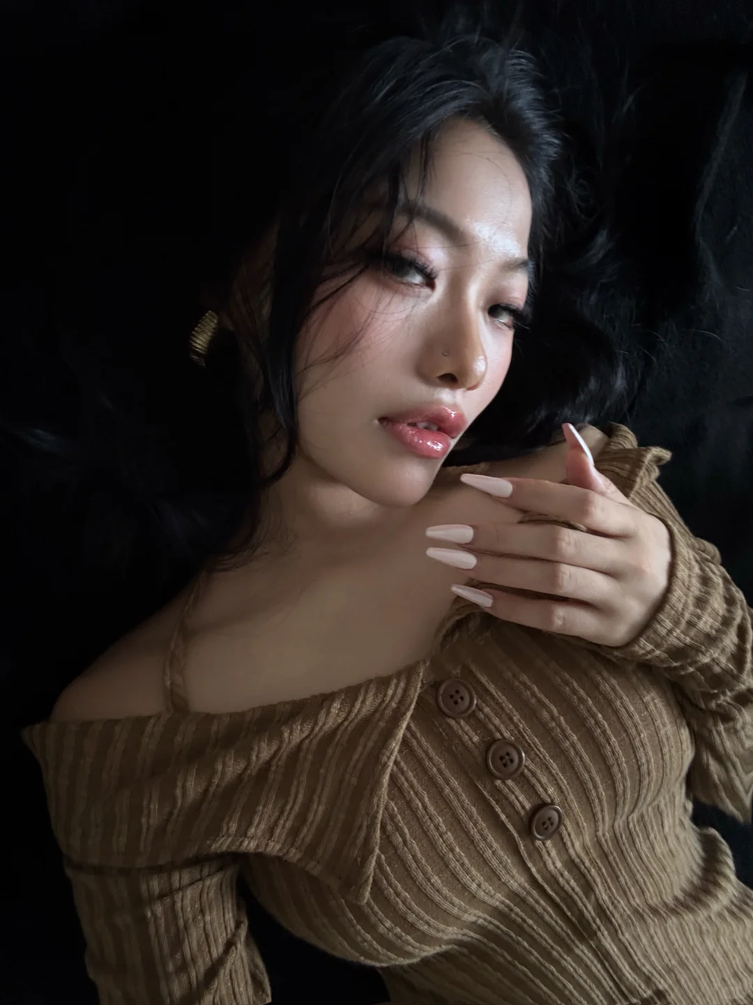 Lying down and taking pictures.