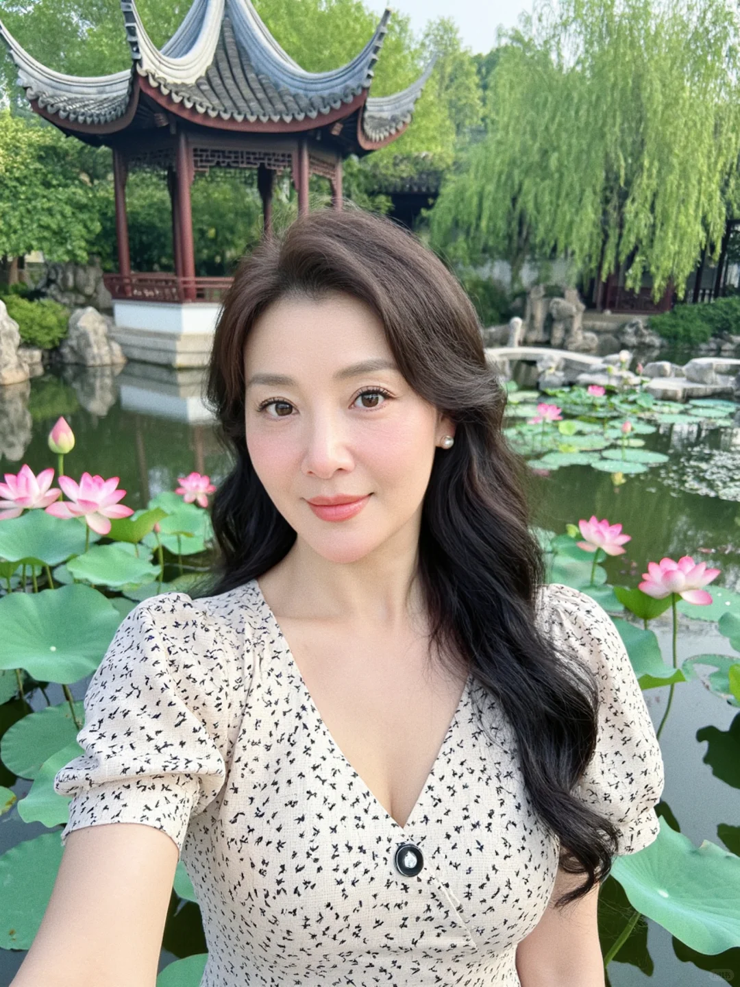 50岁，长发红唇，具有东方女人的美