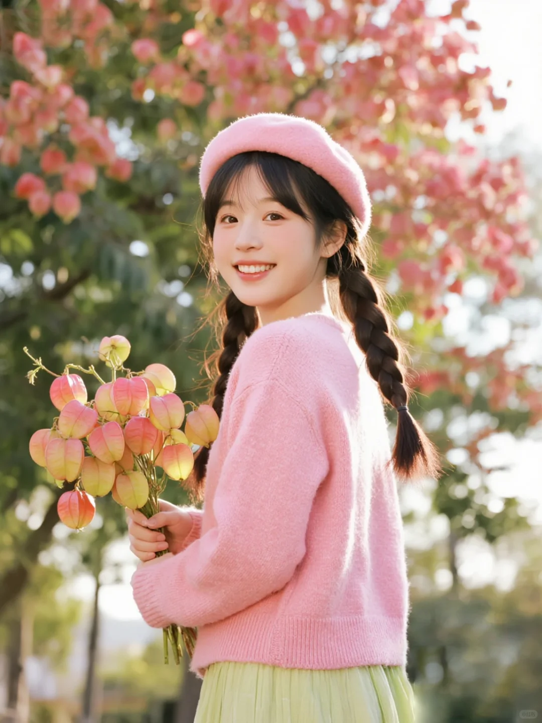 秋天氛围感栾树花开少女写真