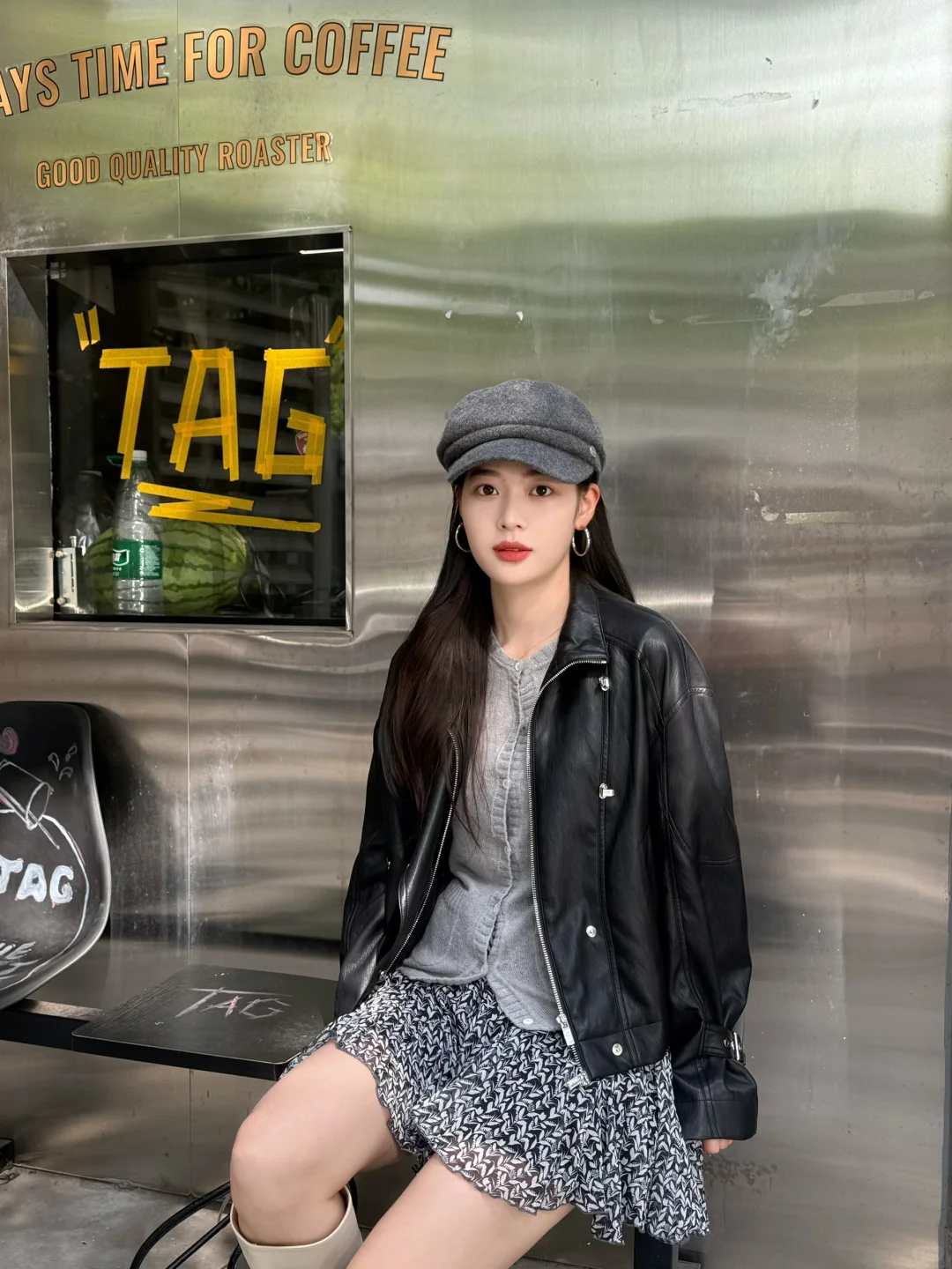 皮衣➕碎花裙🟰秋天🍂