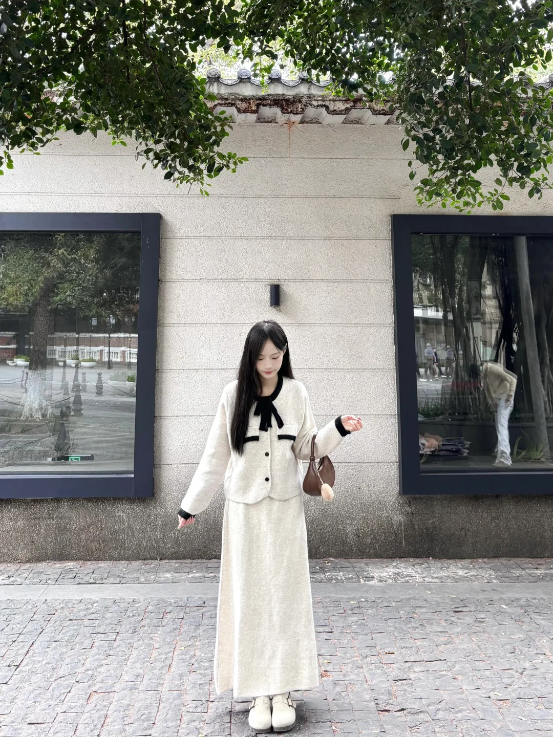 秋冬千金感穿搭🔗杏色针织长裙套装好温柔🥰