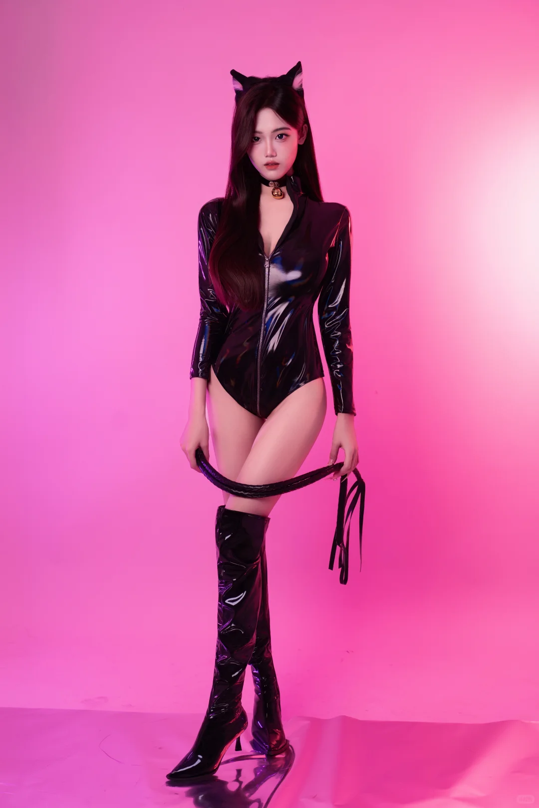 解锁猫系女友酷飒写真！黑皮裙与猫耳的绝搭