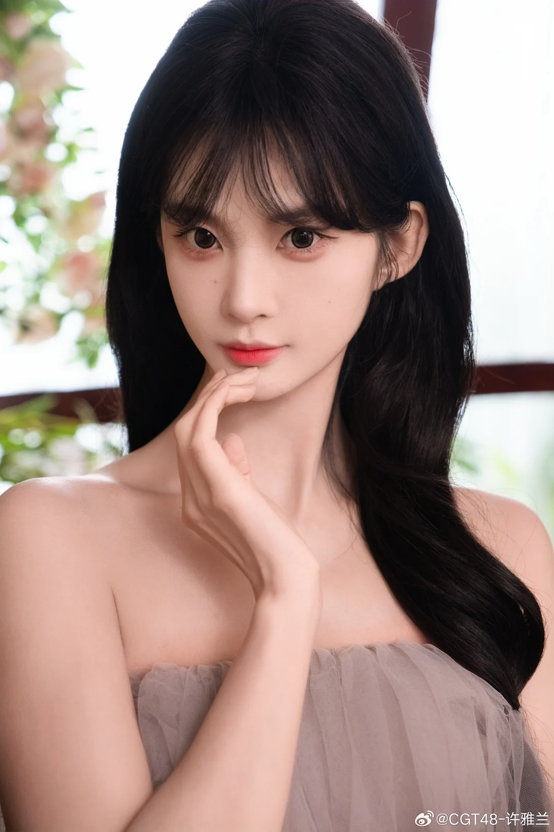 cgt48许雅兰灰色抹胸长裙写真