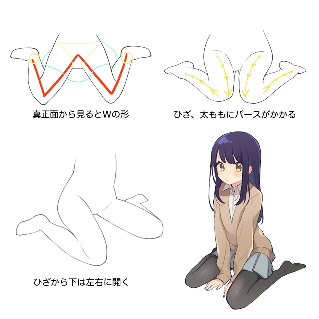 3分钟学会W坐姿｜跪坐少女速画公式
