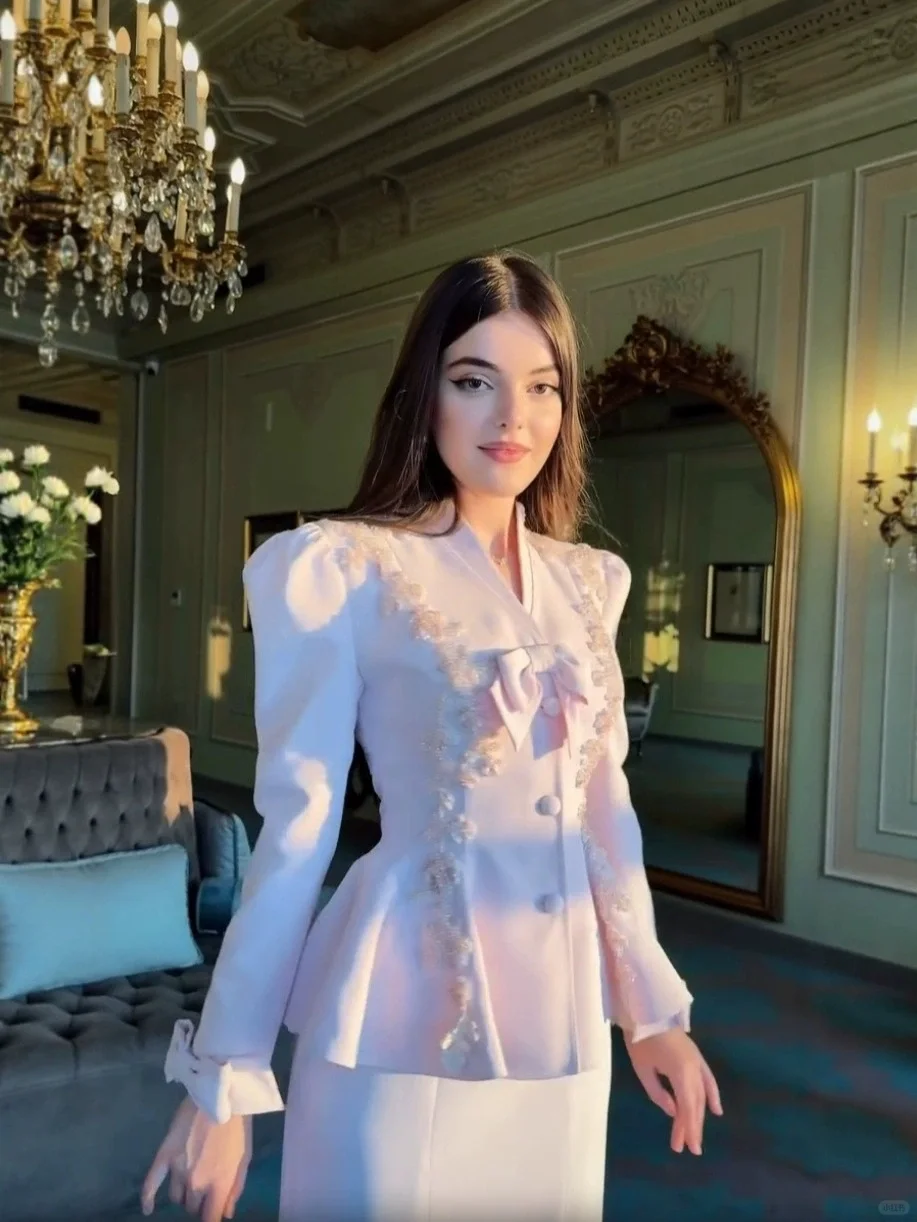 时尚奢华女式夏季套装优雅花朵连衣裙