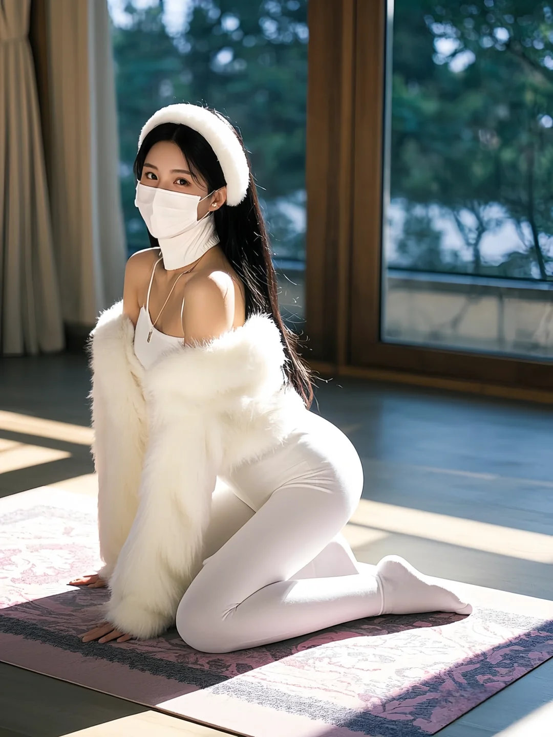 冬季全白瑜伽穿搭