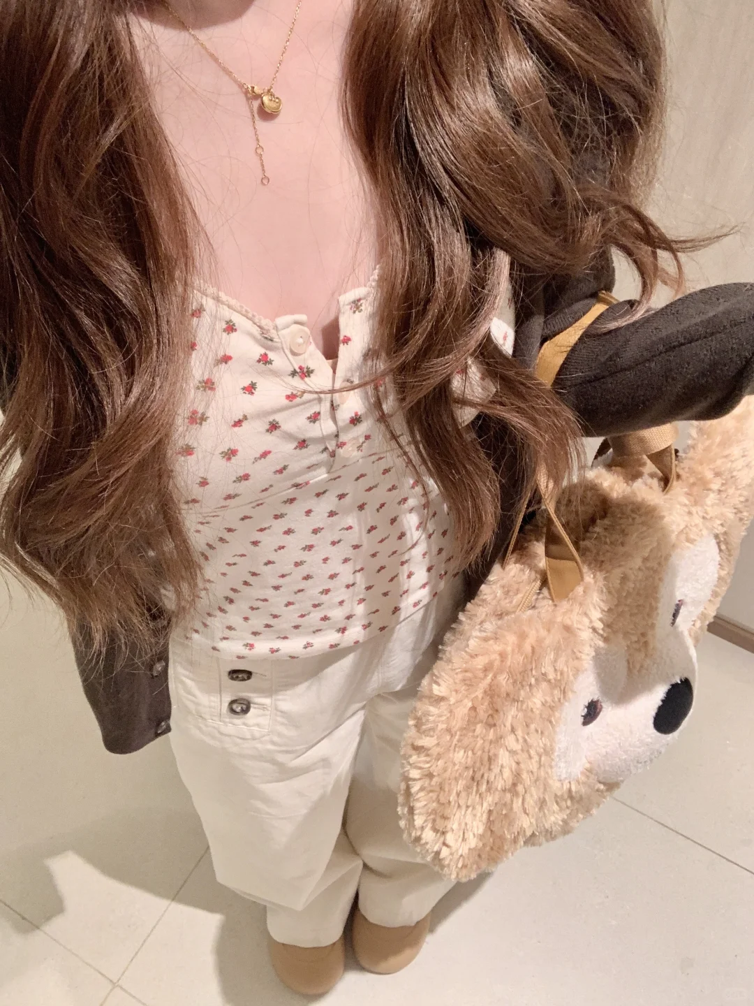 155 100｜bm秋冬新品穿搭🐰棕色开衫和红碎花