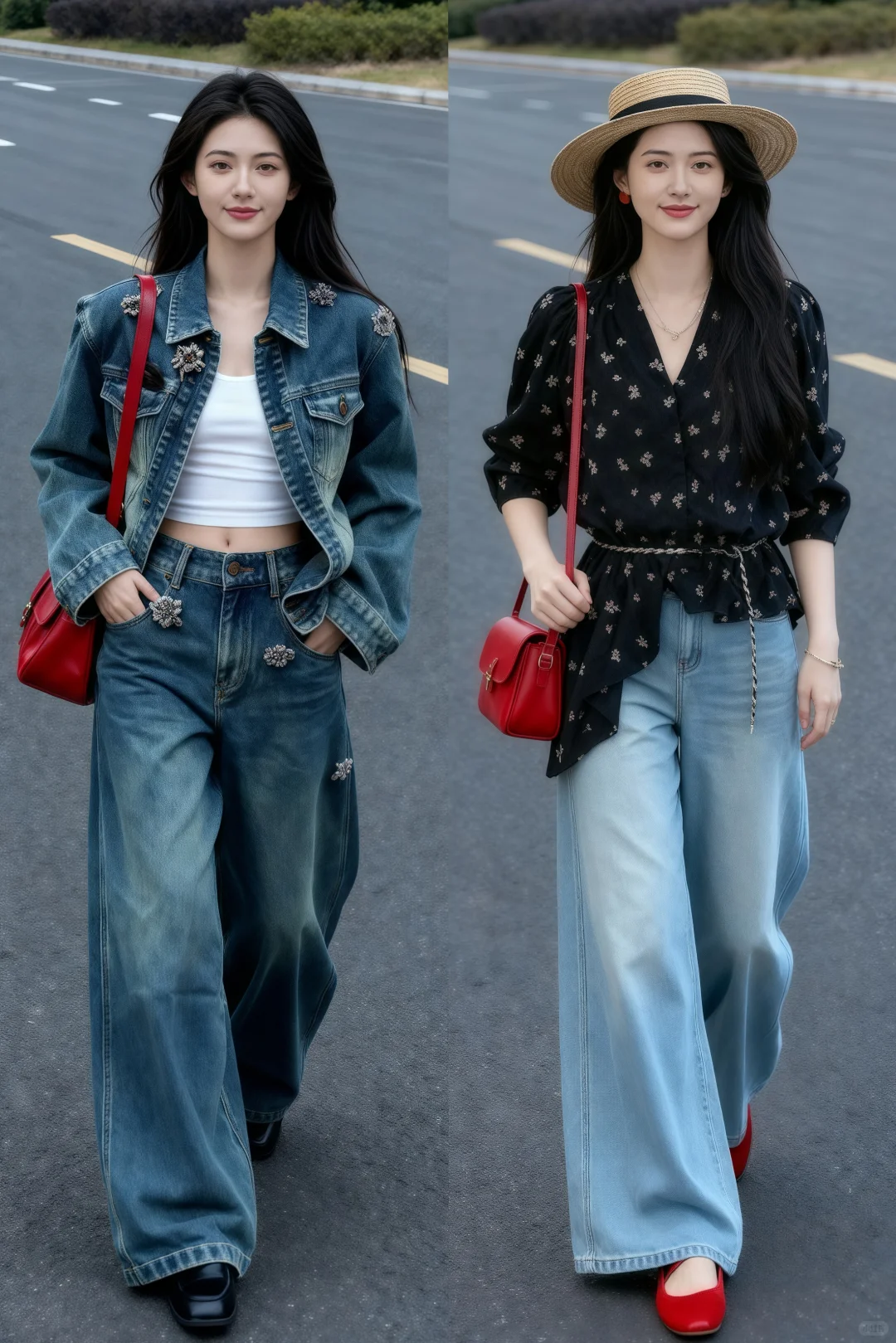 巨百搭的牛仔阔腿裤穿搭～