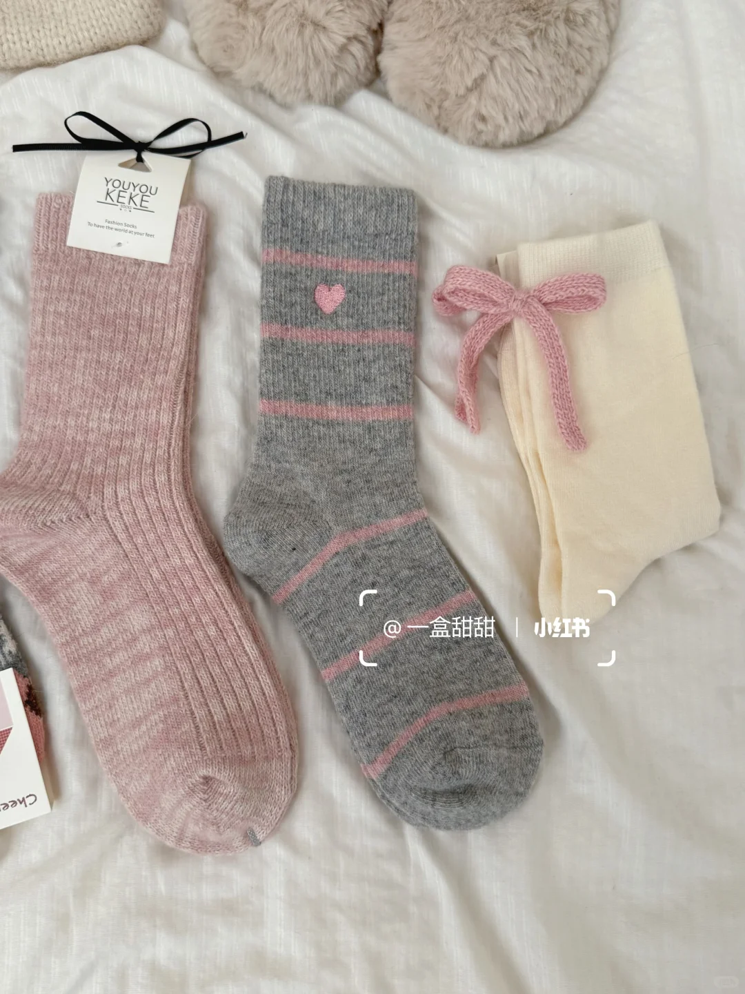 秋冬氛围感～这组灰粉色羊毛袜真的很少女🎀