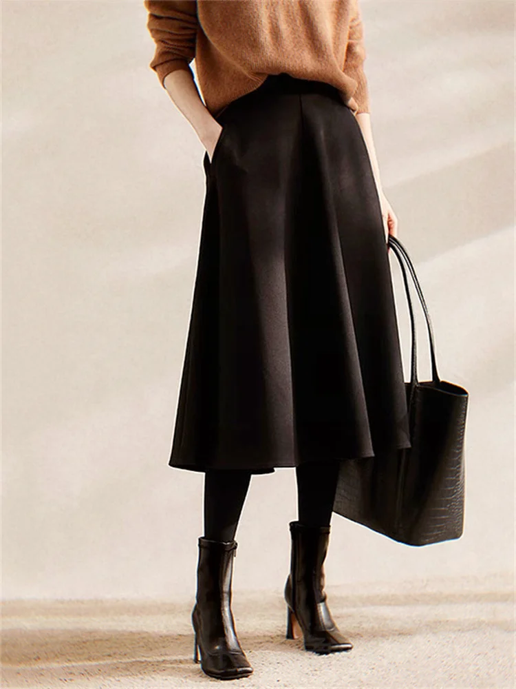 哥弟复古毛呢半身裙女 秋冬高腰显瘦A字伞裙