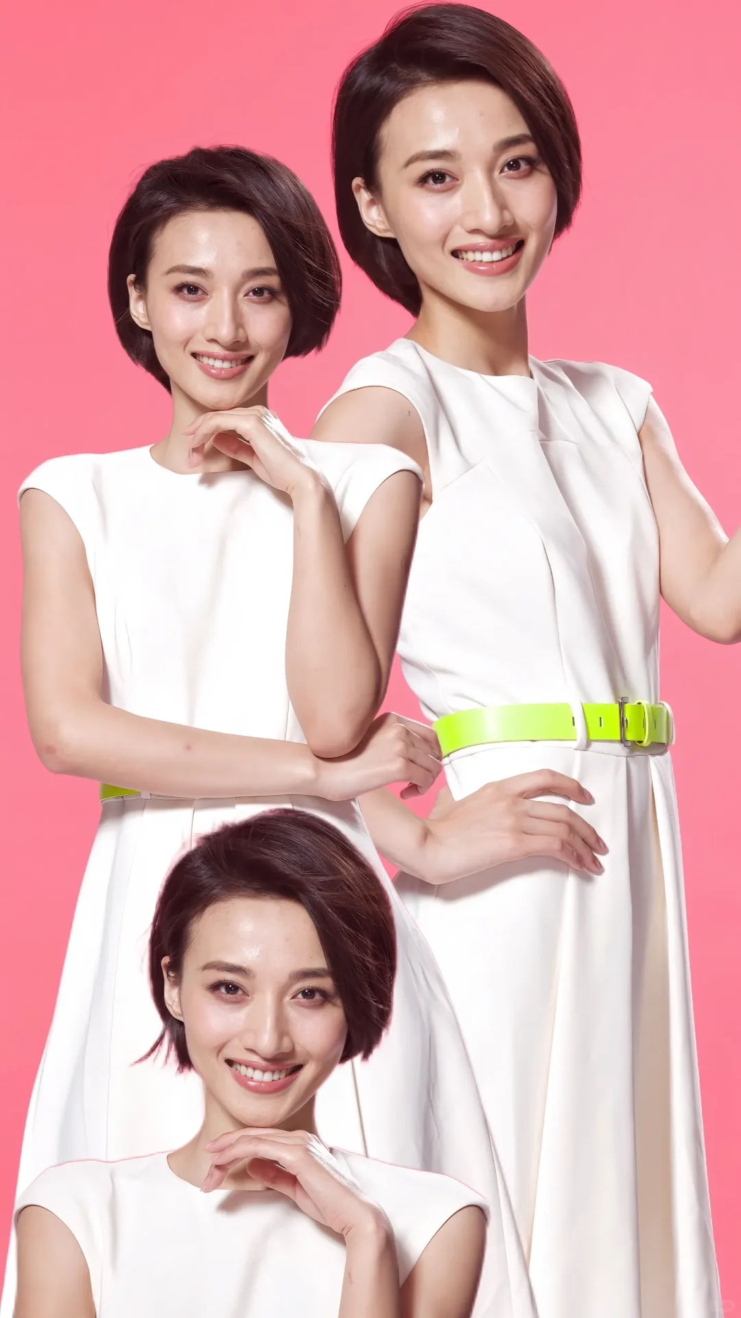 冯文娟连衣裙穿搭美甲展。