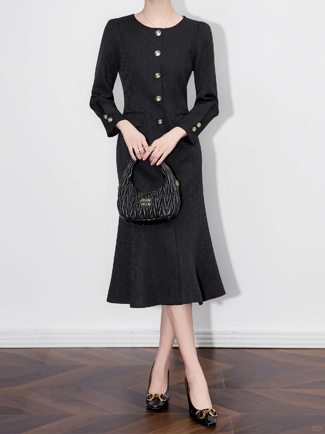 优雅鱼尾小香风连衣裙