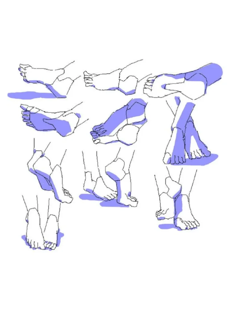 绘画参考素材║多角度脚部结构姿势模板画法