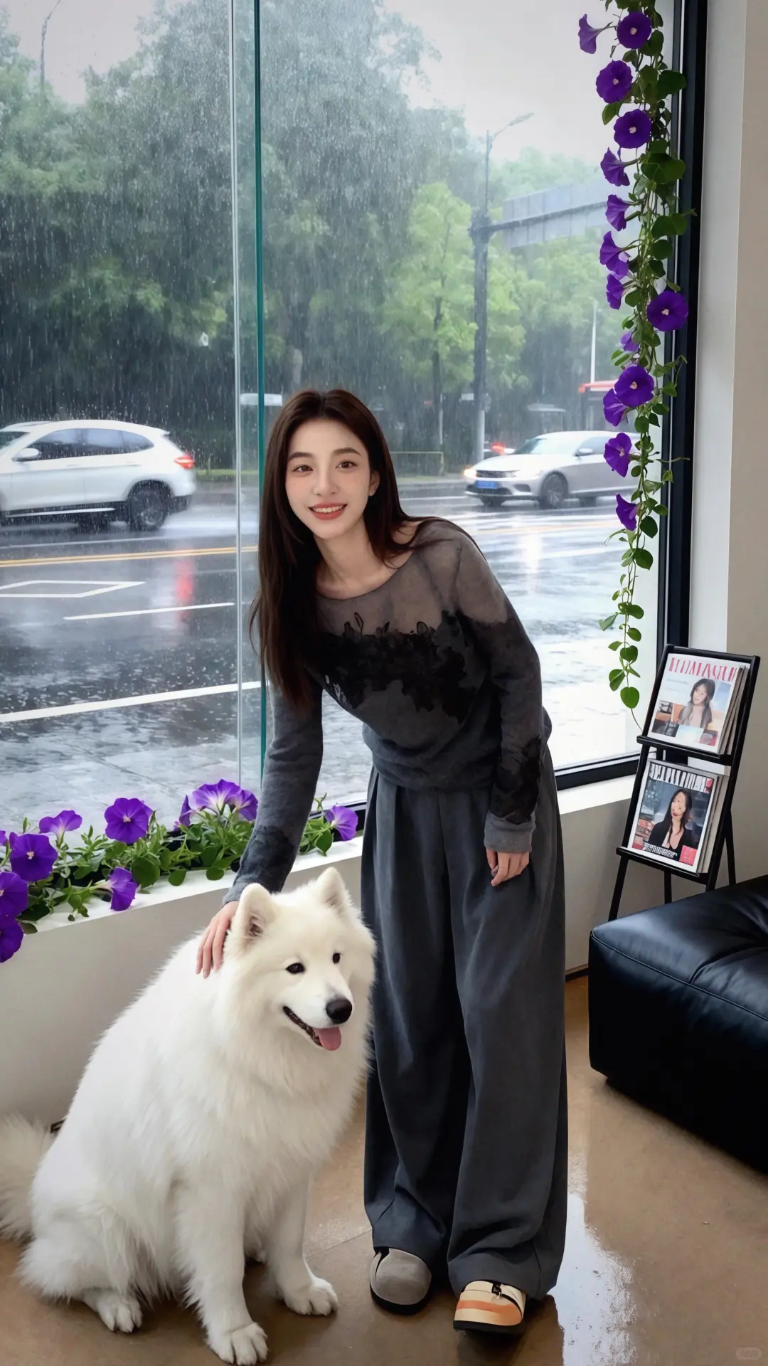 灰色透视针织套装，高级慵懒风