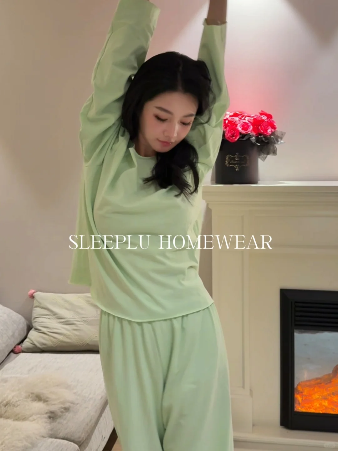 苹果绿好嫩💚谁懂！好特别的绿色睡衣～