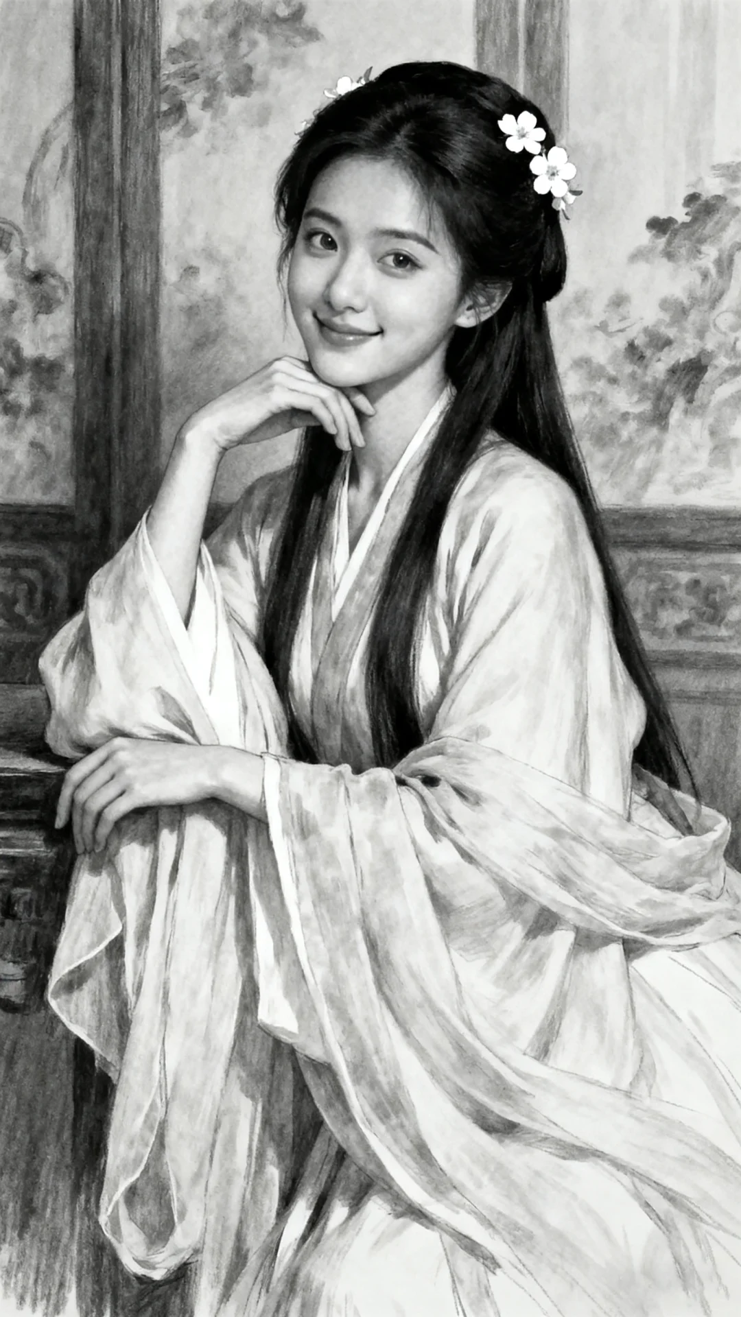 素描人物画-古装女