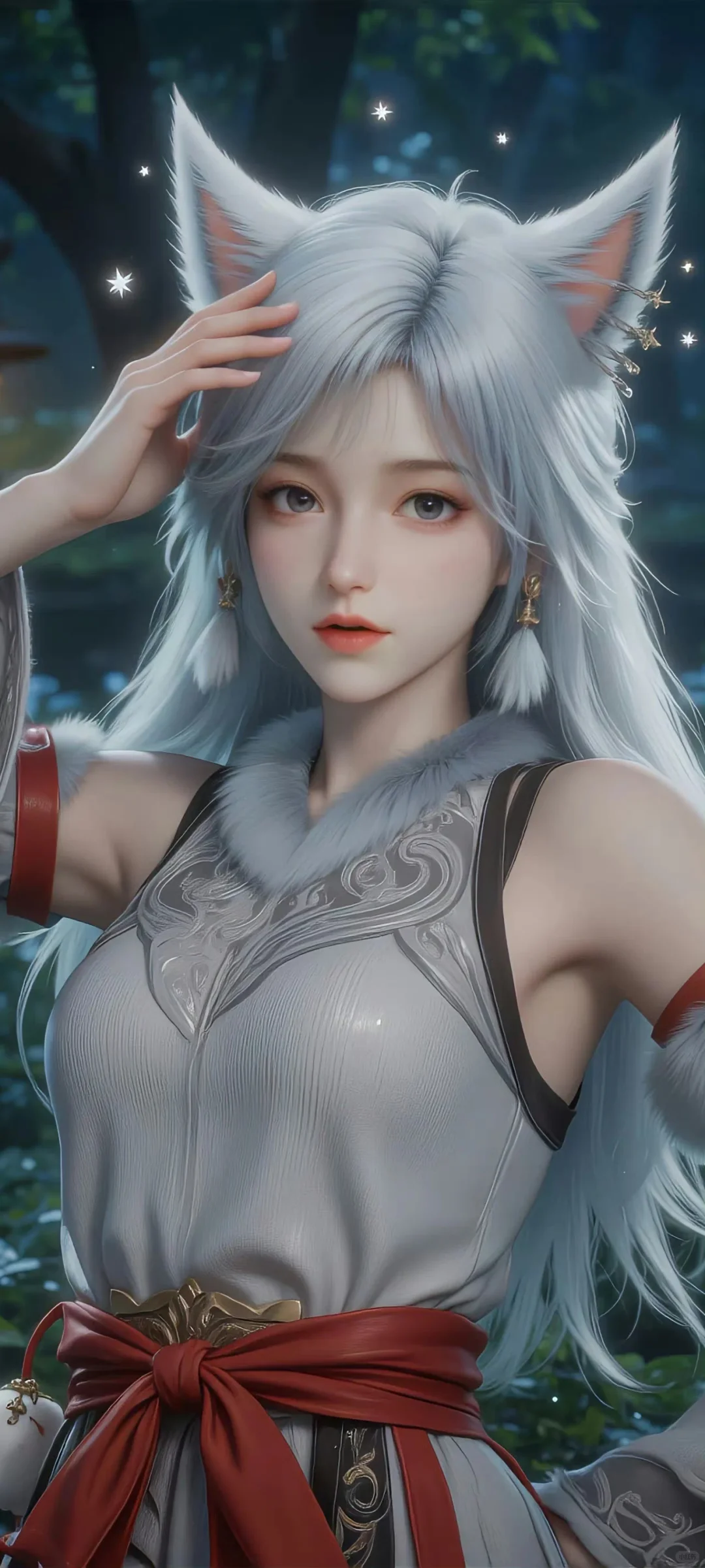 可爱毛茸茸的银月