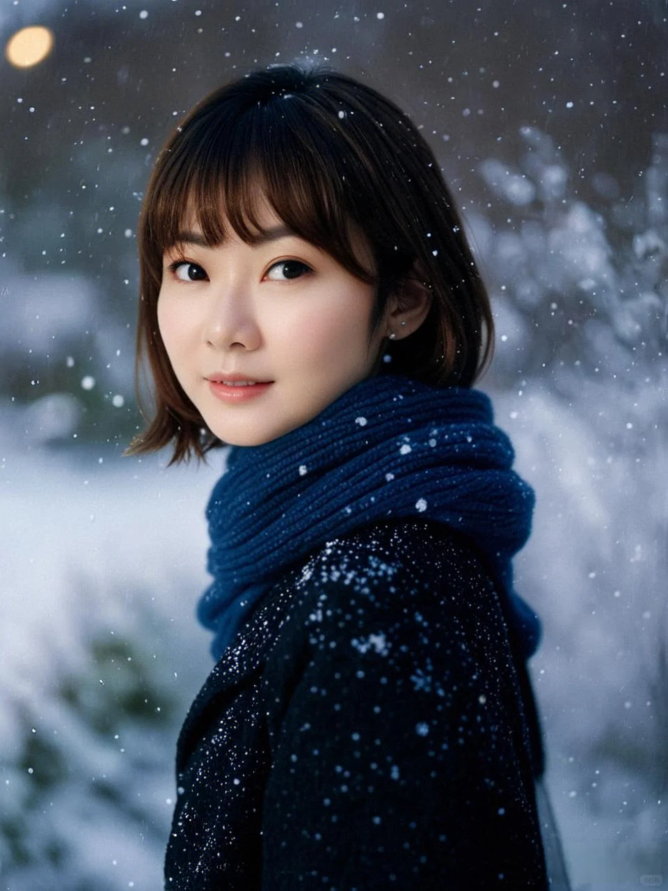 AI下雪写真：梦幻雪花中的我