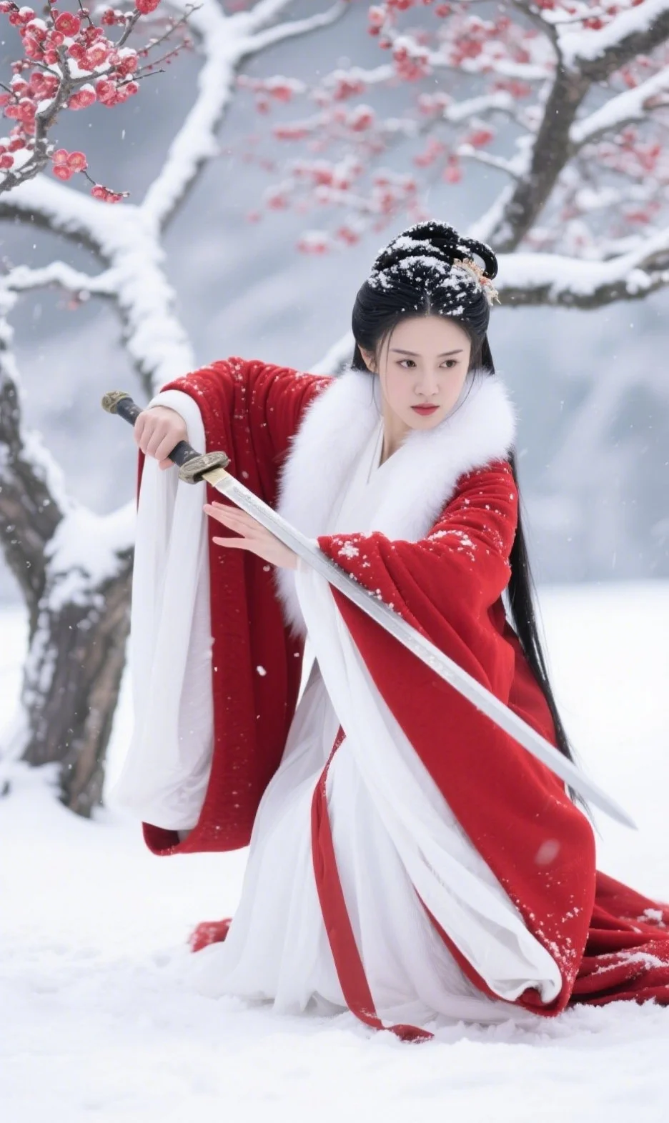 雪地红衣剑仙，是小说里的女战神没错了