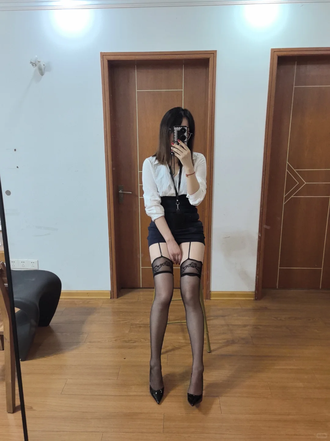 【发库存】黑色蕾丝过膝吊带袜