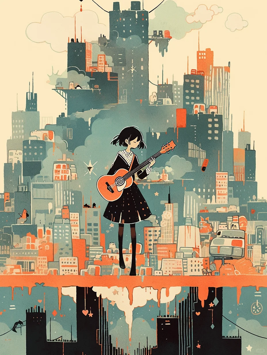 AI创作 不同风格弹吉他少女