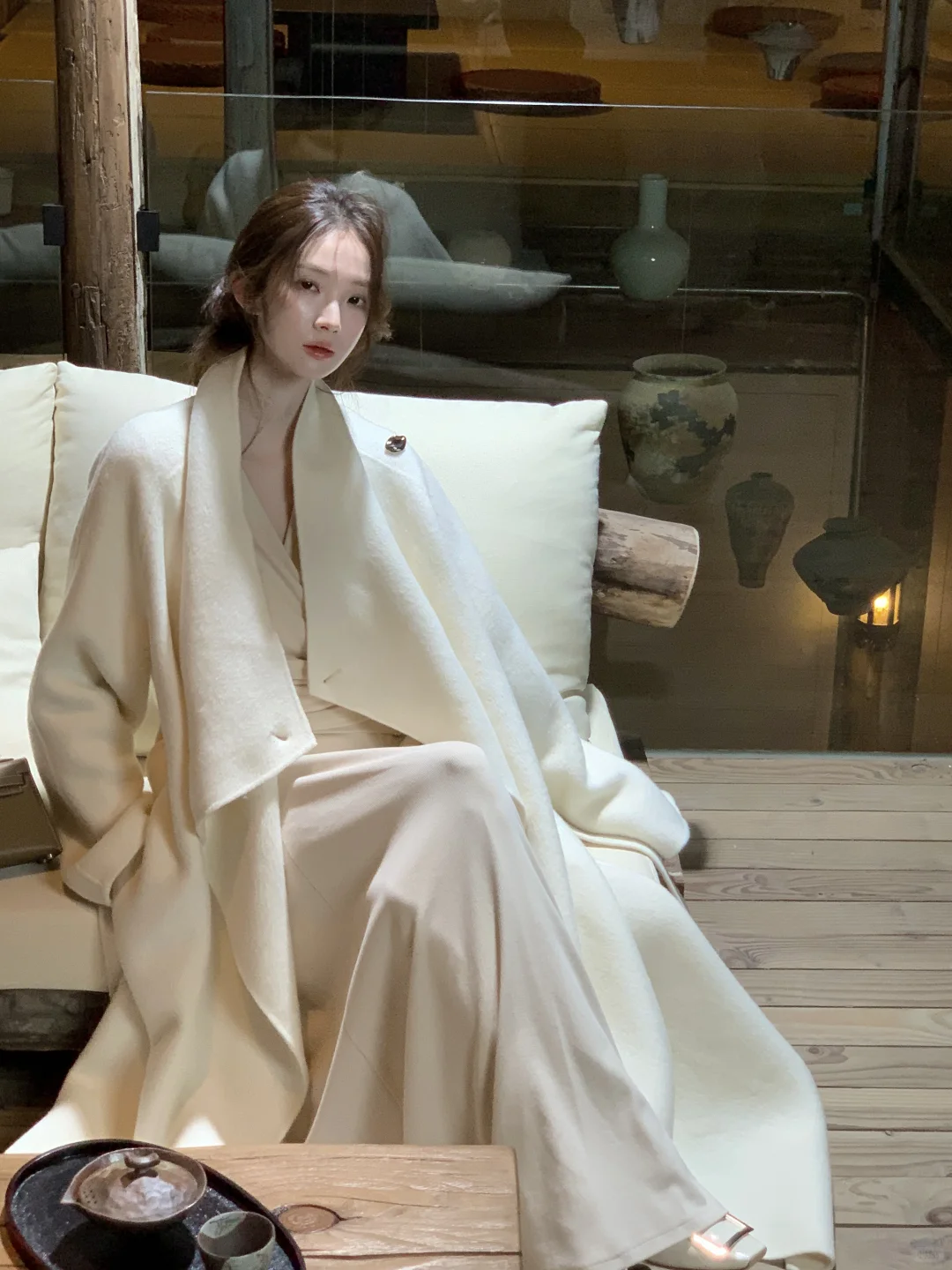 好有美女感的针织及踝长裙