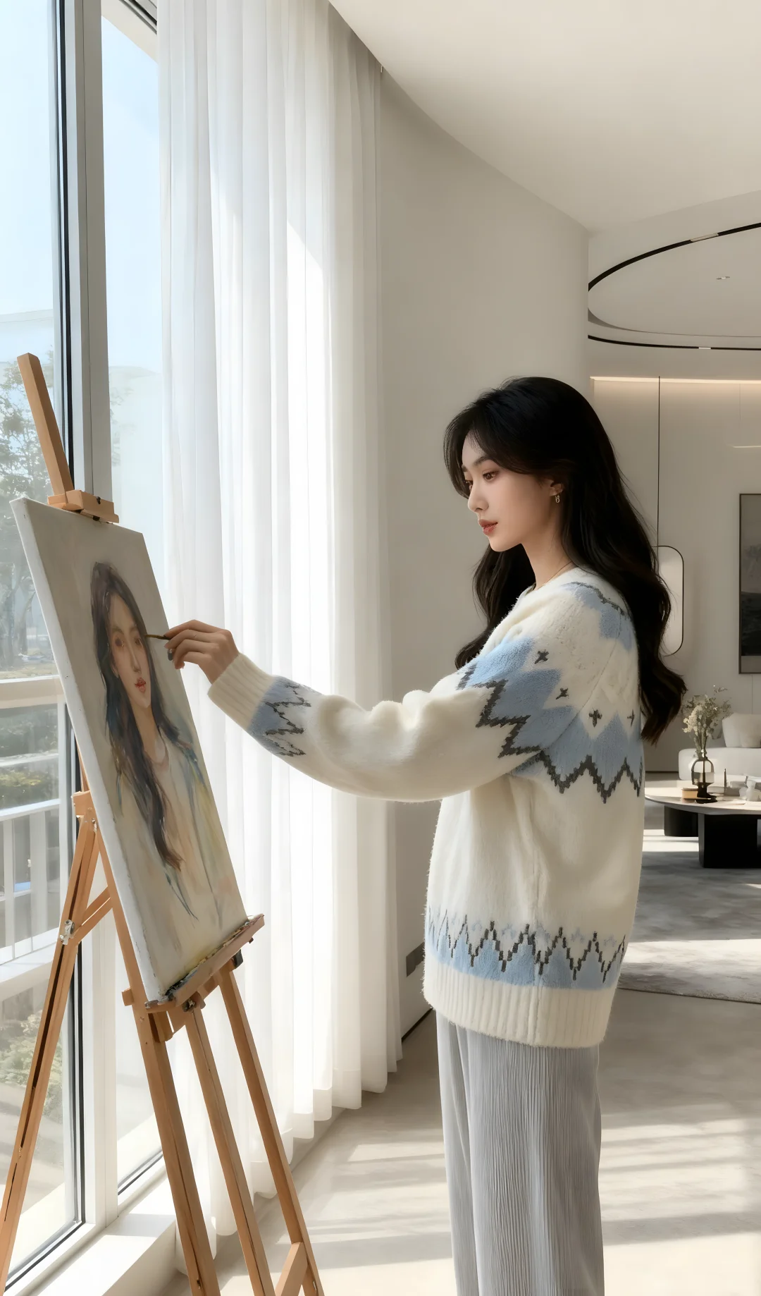 费尔岛复古菱格圆领毛衣女慵懒风刺绣针织衫