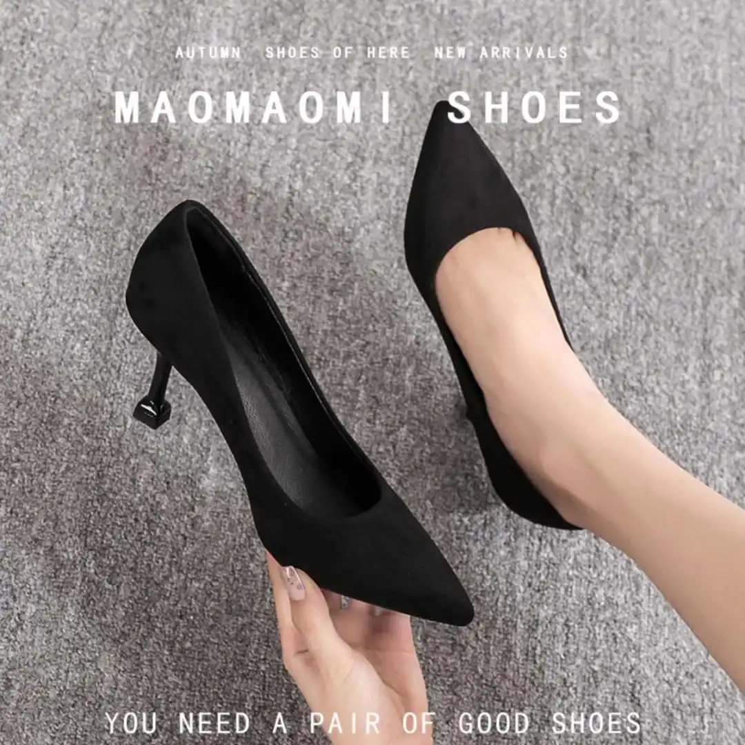 黑色高跟鞋女尖头细跟2025年新款猫跟单