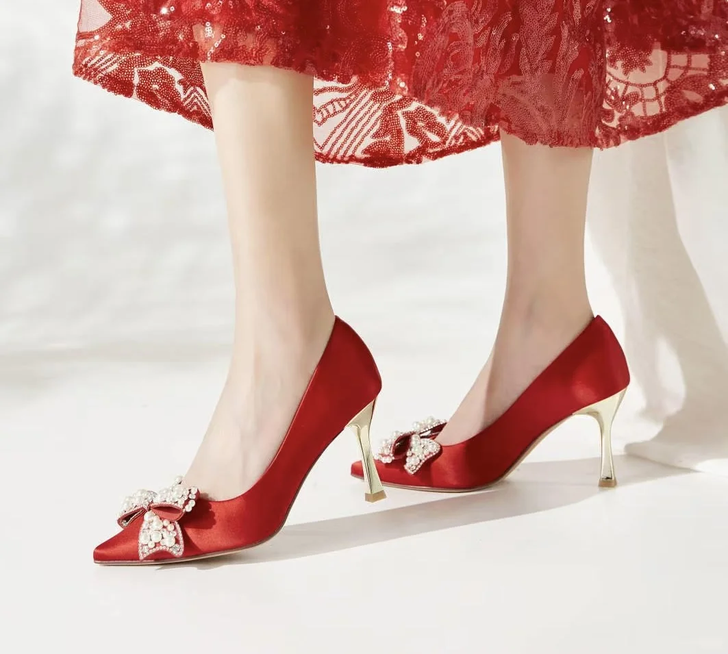 婚鞋系列红色蝴蝶结高跟鞋！